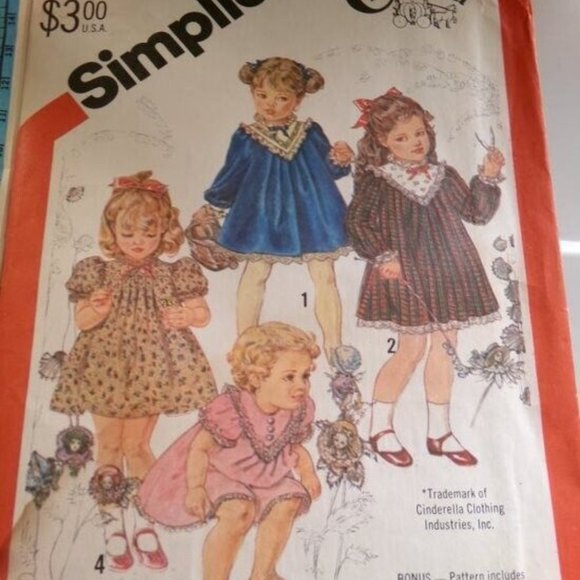 SIMPLICITY Vintage CINDERELLA Collection Patterns 1981 Lil Girls Frilly Dresses - Picture 4 of 7
